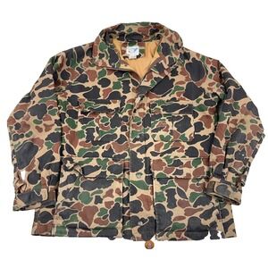 Vintage Camo Jacket Men Large Twill Denim 80s Barn Chore Bubble Trophy Club *
